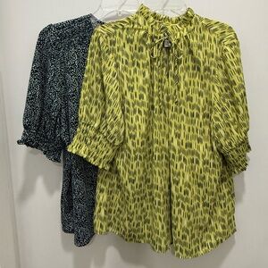 2 Pretty Summer Elbow Sleeve Tops, Size Large